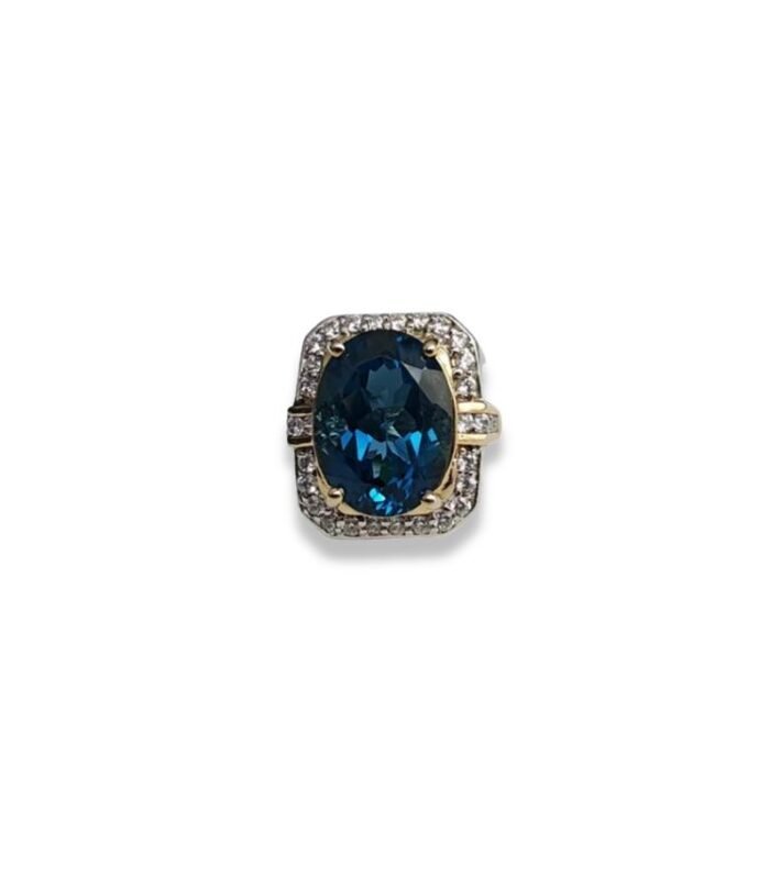 London Blue Topaz Set with Cubic Zirconia in 925 Silver Men's Ring (21x19mm) (1136)