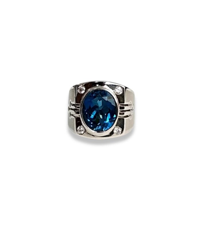 London Blue Topaz set with Cubic Zirconia in 925 Silver Men's Ring (18x14mm) (1138)