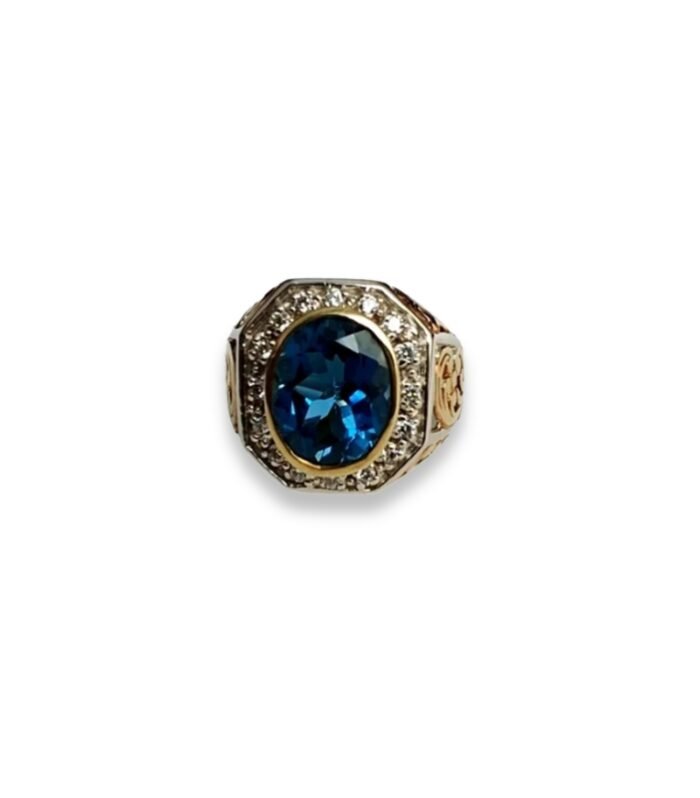 London Blue Topaz set with Cubic Zirconia in 925 Silver Men's Ring (16x14mm) (1139)