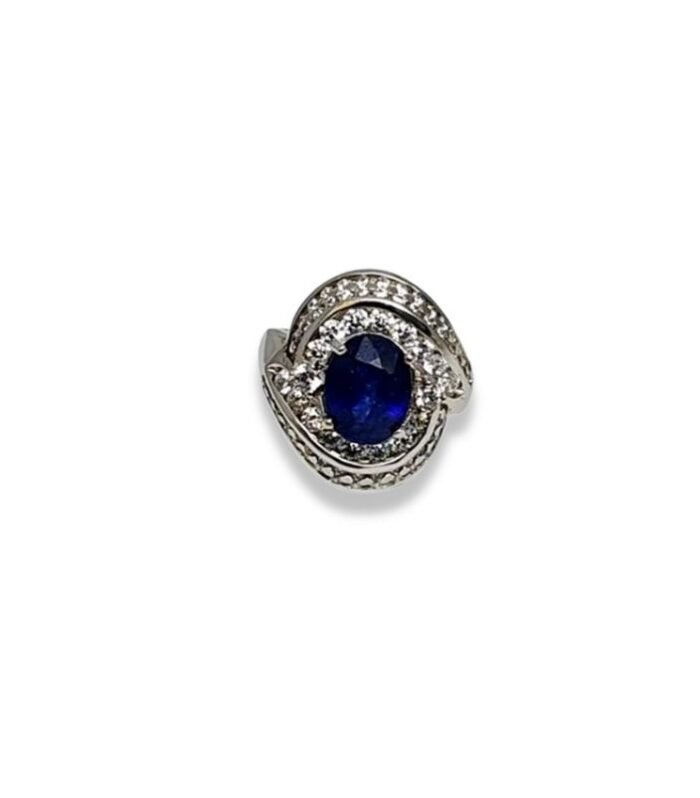 Blue Sapphire set with Cubic Zirconia in 925 Silver Women's Ring (18x18mm) (1140)