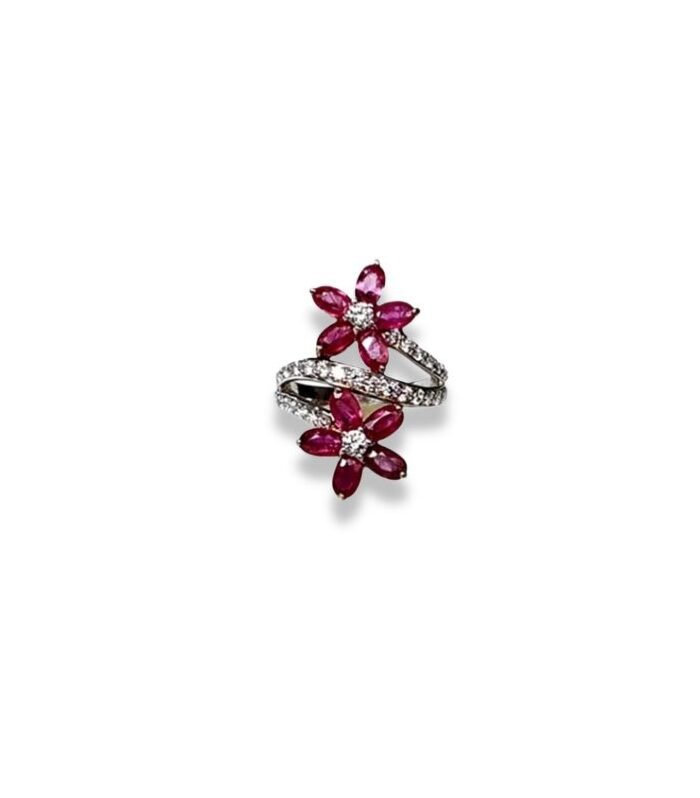 Ruby set with Cubic Zirconia in 925 Silver Women's Ring (27x12mm) (1141)