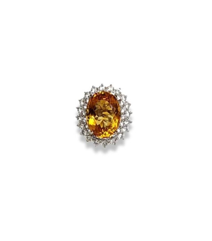 Citrine set with Cubic Zirconia in 925 Silver Women's Ring (27x24mm) (1143)