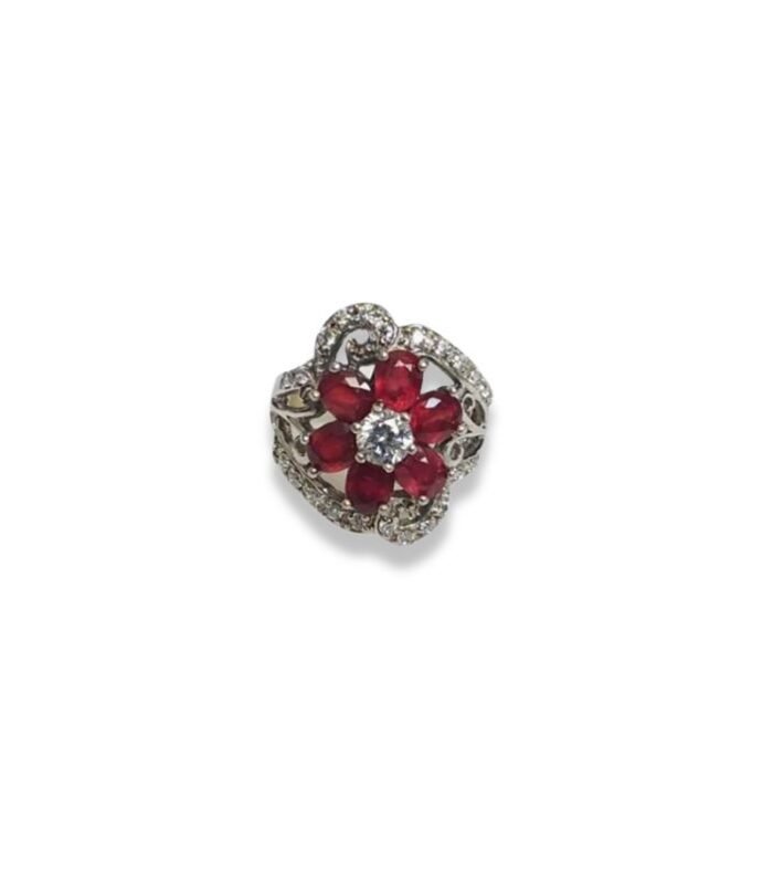 Ruby set with Cubic Zirconia in 925 Silver Women's Ring (21x17mm) (1145)