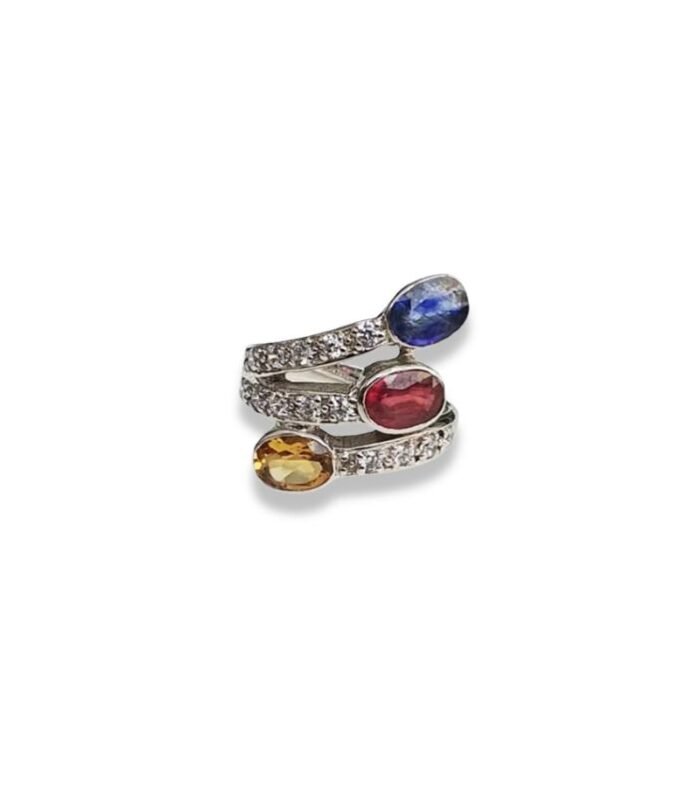 Ruby, Sapphire & Citrine set with Zirconia in 925 Silver Women's Ring (19x19mm) (1146)