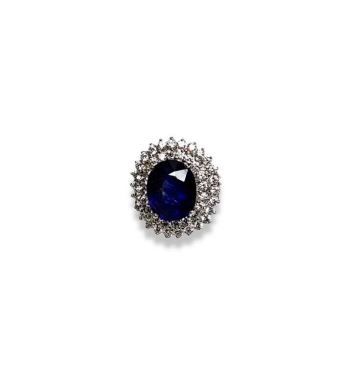 Blue Sapphire set with Zirconia in 925 Silver Women's Ring (19x17mm) (1150)