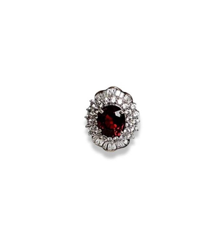 Spessartite Garnet set with Zirconia in 925 Silver Women's Ring (21x8mm) (1151)