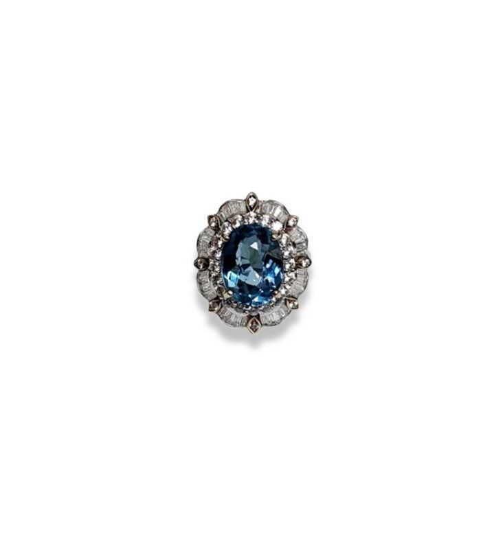 Blue Topaz set with Cubic Zirconia in 925 Silver Women's Ring (22x18mm) (1152)