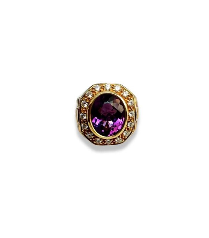 Amethyst set with Cubic Zirconia in 925 Silver Men's Ring (17x18mm) (1154)