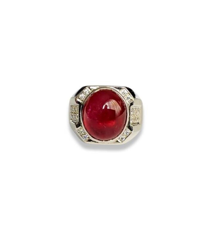 Ruby set with Cubic Zirconia in 925 Silver Men's Ring (17x17mm) (1155)