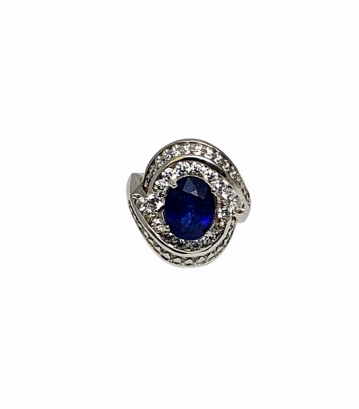 BLUE SAPPHIRE in VS, 925 Sterling Silver with Rhodium Plated Women's Ring (SJ1140)