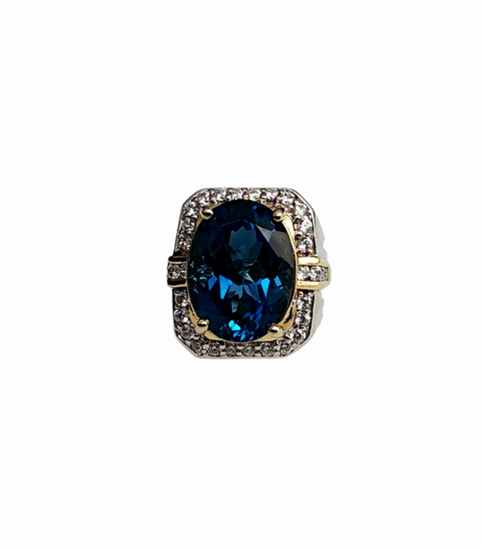 LONDON BLUE TOPAZ set with VVS Cubic Zirconia in 925 Silver Men's Ring (SJ1136)
