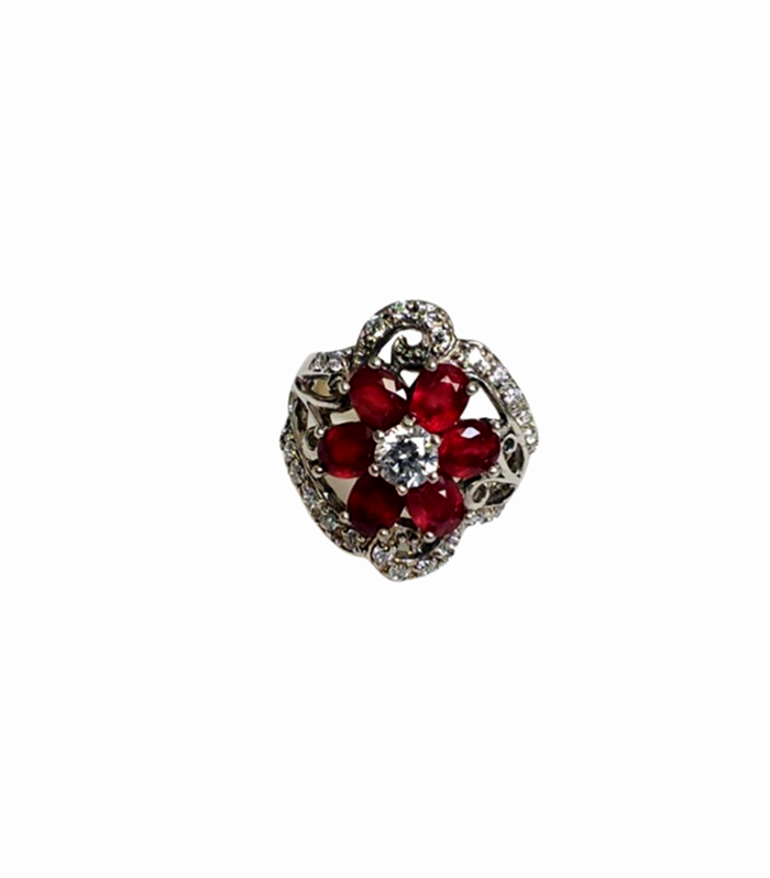 RUBY set with Cubic Zirconia in 925 Rhodium Plated Silver Women's Ring (SJ1145)