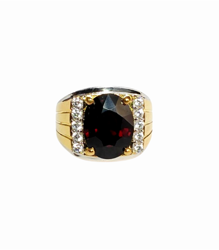 GARNET 6.89ct set with Cubic Zirconia in 925 Silver Plated Men's Ring (SJ1131)