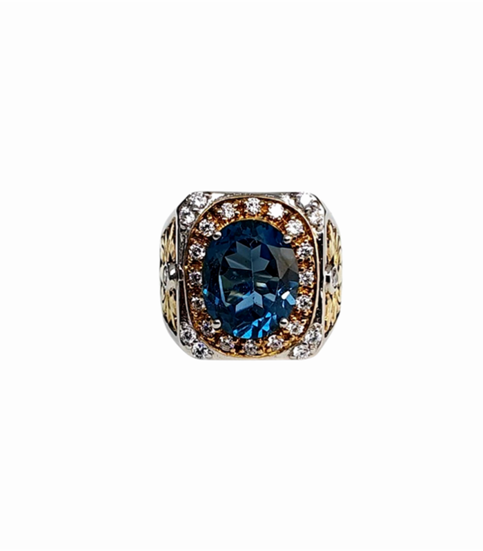 LONDON BLUE TOPAZ set with Cubic Zirconia in 925 Silver Men's Ring (SJ1126)