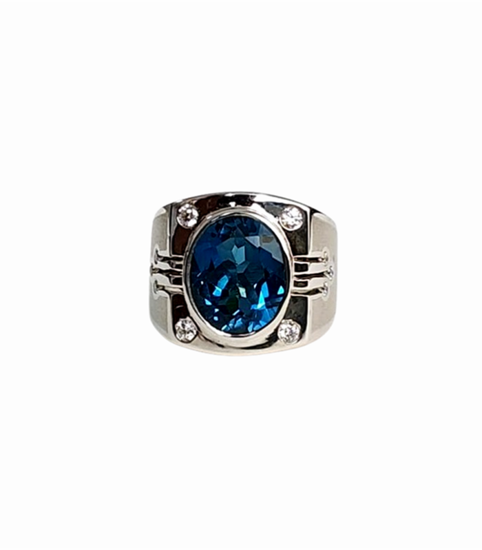 LONDON BLUE TOPAZ set with Cubic Zirconia VVS in 925 Silver Men's Ring (SJ1138)