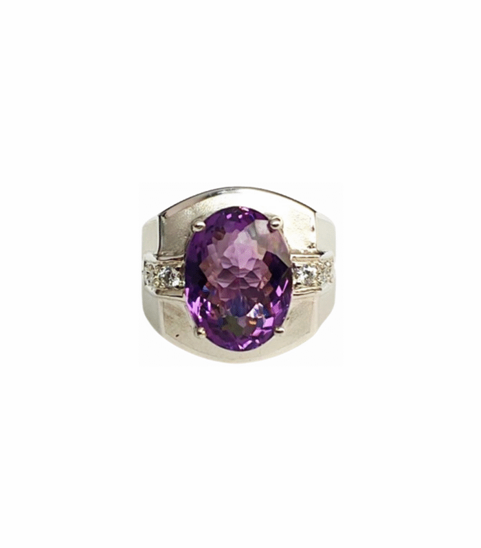 AMETHYST with Zirconia set in Rhodium Plated 925 Silver Men’s Ring (SJ1149)