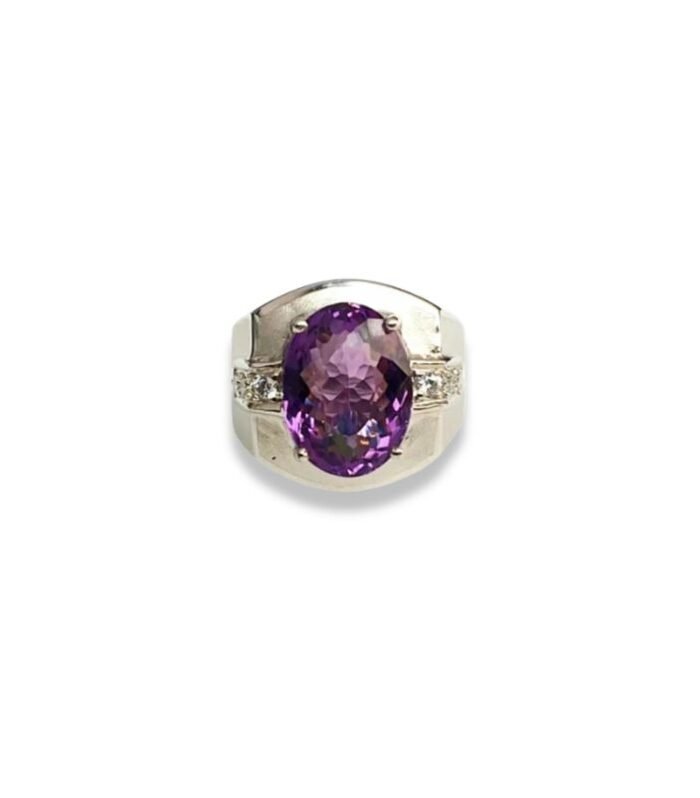 Amethyst set with Cubic Zirconia in 925 Silver Men’s Ring (18x16mm) (1149)