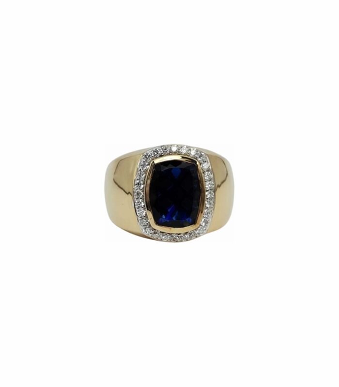 Sapphire-Lab Grown set with Cubic Zirconia in 925 Silver Men’s Ring (18x15mm) (1174)
