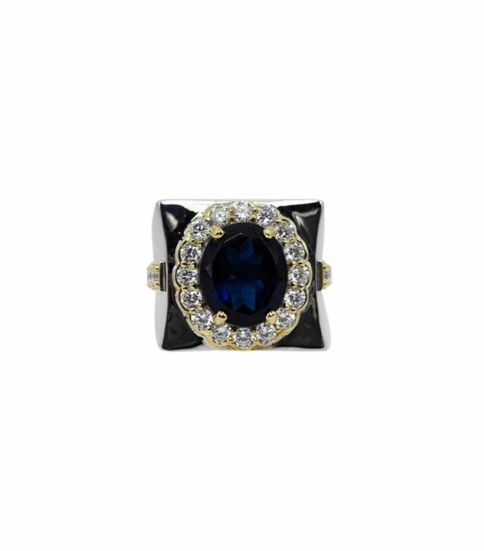 Sapphire-Lab Grown set with Cubic Zirconia in 925 Silver Men’s Ring (20X20mm) (1162)