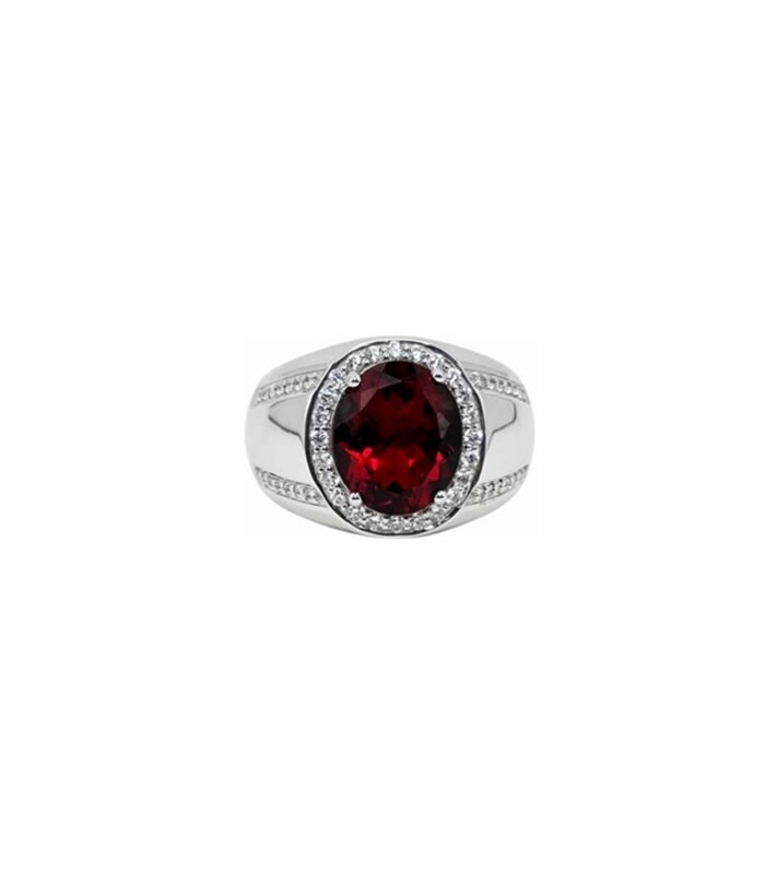 Ruby-Lab Grown set with Cubic Zirconia in 925 Silver Men’s Ring (1166)