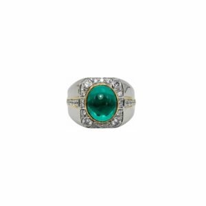Emerald-Lab Grown set with Cubic Zirconia in 925 Silver Men’s Ring (17x15mm) (1167)