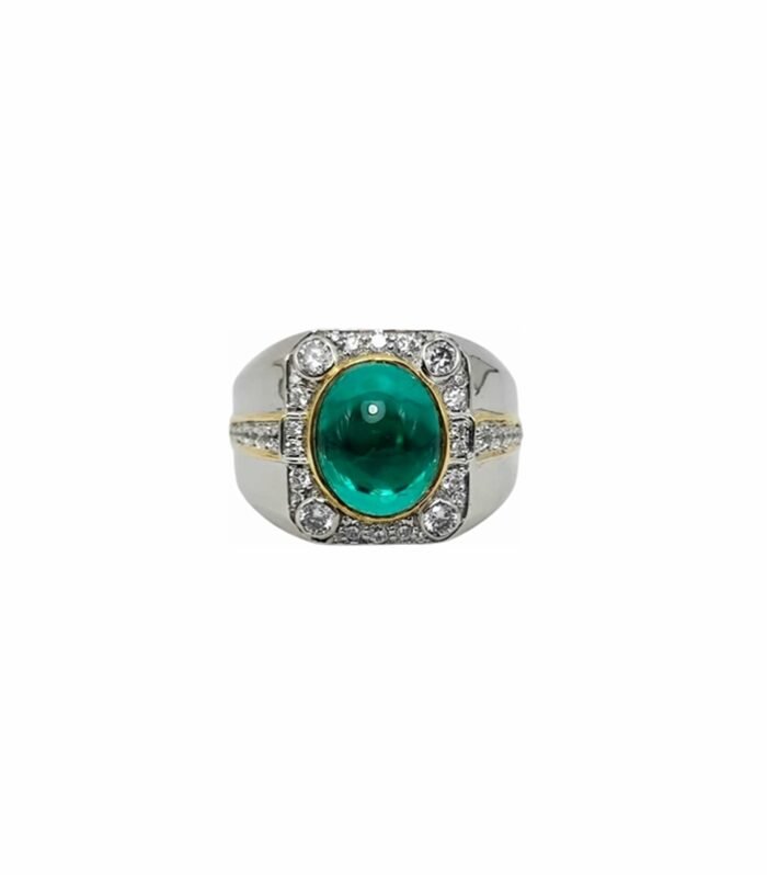 Emerald-Lab Grown set with Cubic Zirconia in 925 Silver Men’s Ring (17x15mm) (1167)