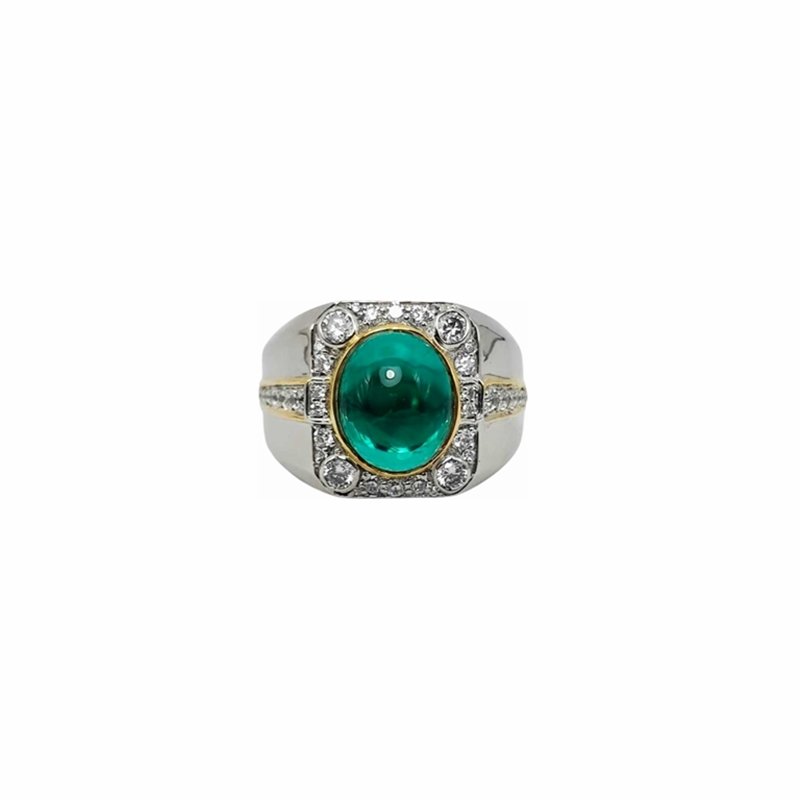 Emerald-Lab Grown set with Cubic Zirconia in 925 Silver Men’s Ring (17x15mm) (1167)
