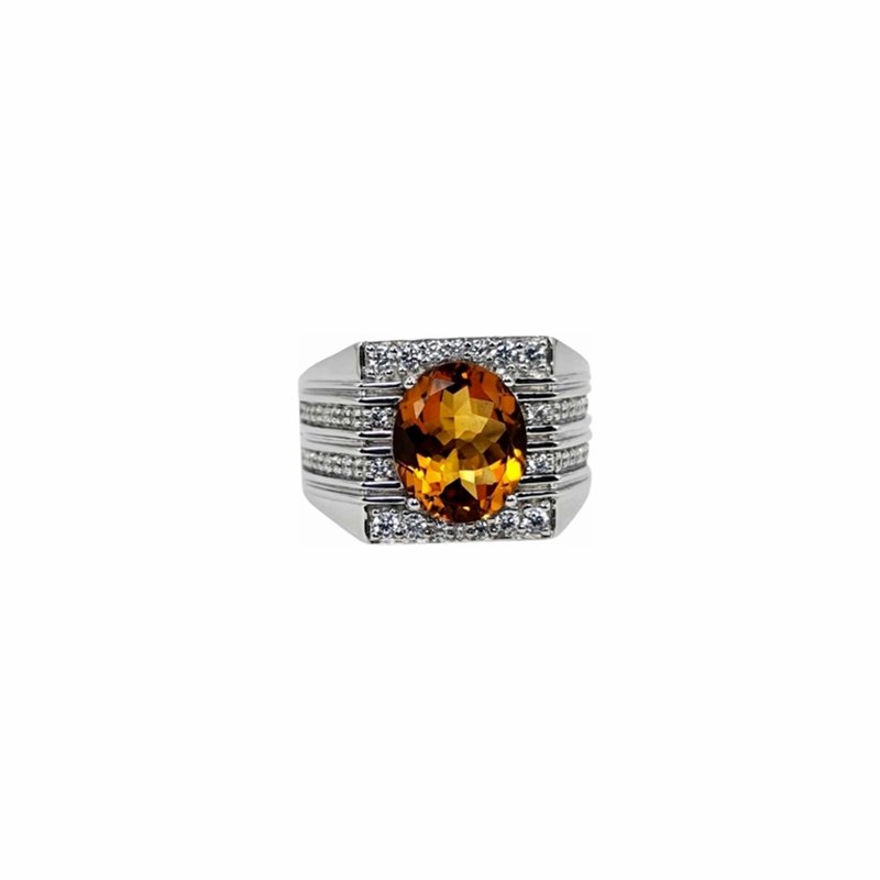 Citrine Set with Cubic Zirconia in 925 Silver Men’s Ring (1169)