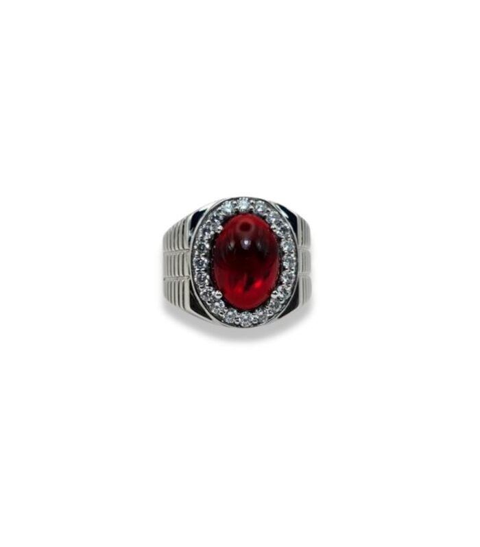 Ruby-Lab Grown set with Cubic Zirconia in 925 Silver Men’s Ring (1160)