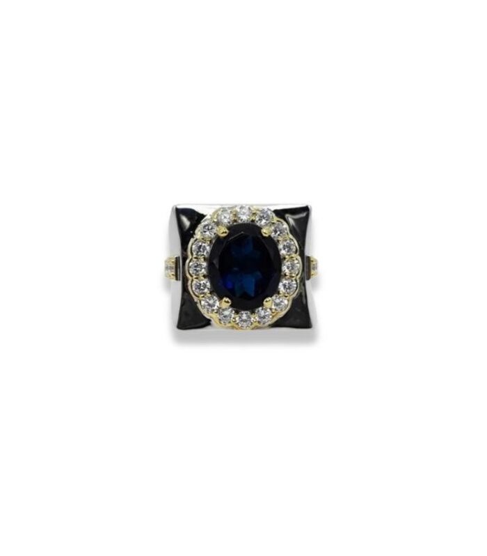 Sapphire-Lab Grown set with Cubic Zirconia in 925 Silver Men’s Ring (20X20mm) (1162)