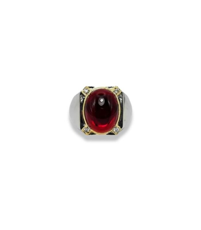 Ruby-Lab Grown set with Cubic Zirconia in 925 Silver Men’s Ring (17x16mm) (1163)