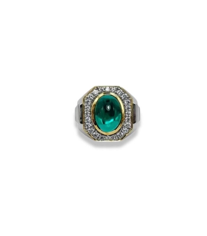Emerald-Lab Grown set with Cubic Zirconia in 925 Silver Men’s Ring (20x20mm) (1164)