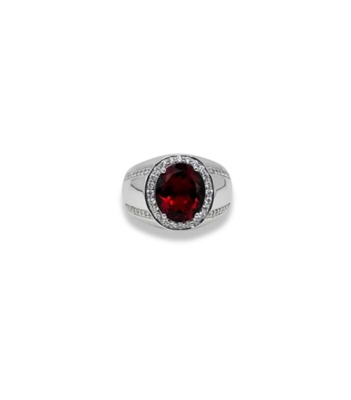 Ruby-Lab Grown set with Cubic Zirconia in 925 Silver Men’s Ring (1166)