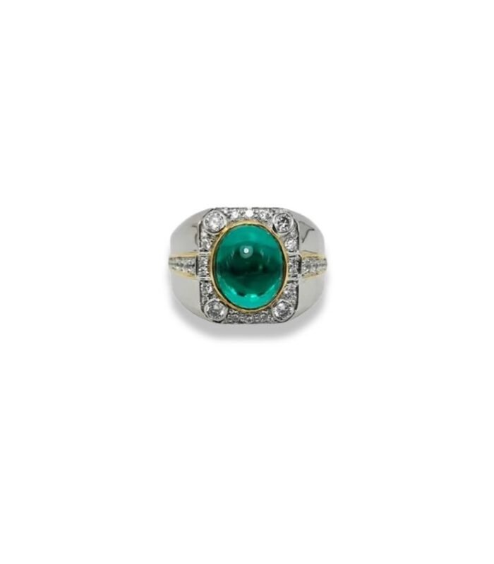 Emerald-Lab Grown set with Cubic Zirconia in 925 Silver Men’s Ring (17x15mm) (1167)
