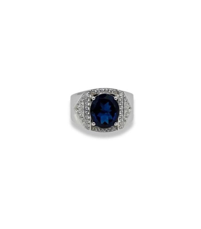 Sapphire-Lab Grown set with Cubic Zirconia in 925 Silver Men’s Ring (1170)