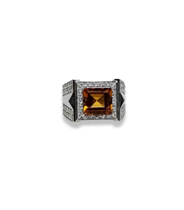 Citrine Set with Cubic Zirconia in 925 Silver Men's Ring (1173)