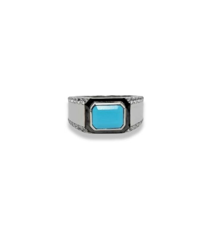 Blue Opal-set with Cubic Zirconia in 925 Silver Men's Ring (13x10mm) (1178)