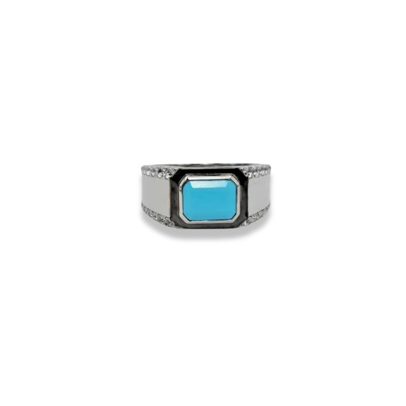 Blue Opal-set with Cubic Zirconia in 925 Silver Men’s Ring (13x10mm) (1178)
