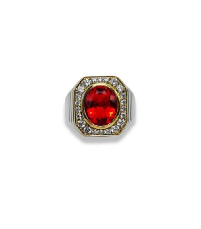 Sapphire-Lab Grown set with Cubic Zirconia in 925 Silver Men’s Ring (19x16mm) (1182)