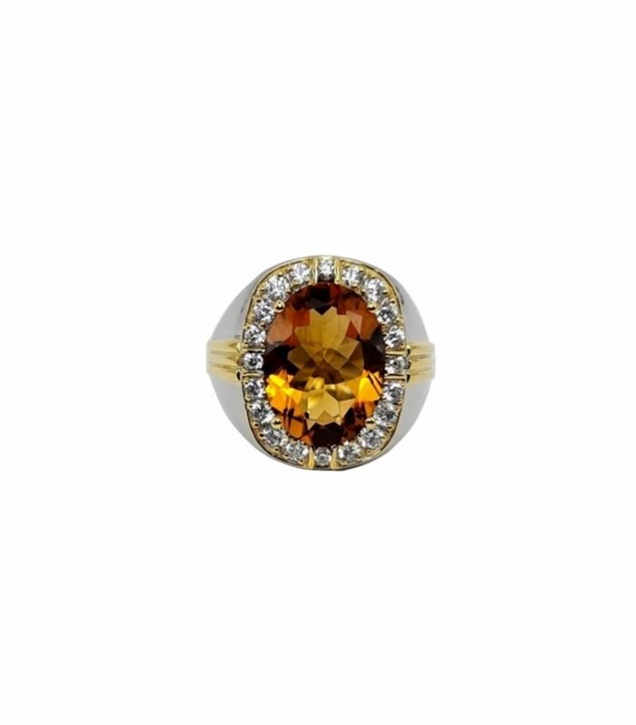 Citrine Set with Cubic Zirconia in 925 Silver Men's Ring (1171)
