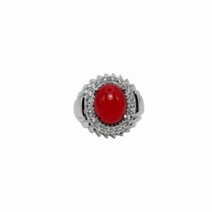 Coral-Lab Grown set with Cubic Zirconia in 925 Silver Men’s Ring (1177)