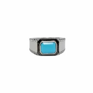 Blue Opal-set with Cubic Zirconia in 925 Silver Men’s Ring (13x10mm) (1178)