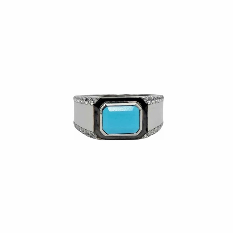 Blue Opal-set with Cubic Zirconia in 925 Silver Men’s Ring (13x10mm) (1178)