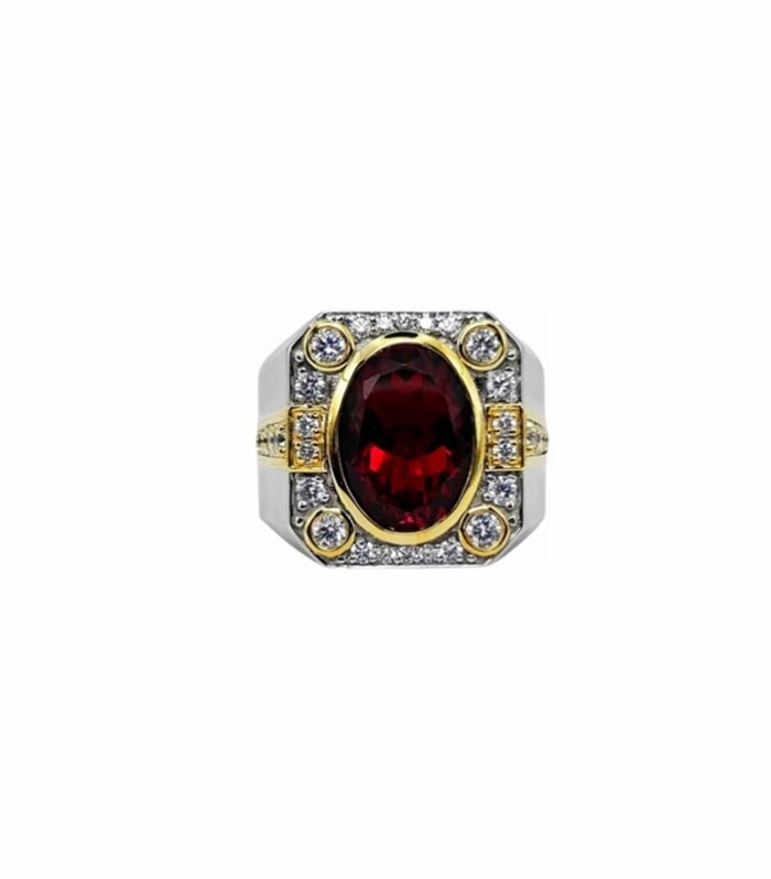 Ruby-Lab Grown set with Cubic Zirconia in 925 Silver Men’s Ring (20x17mm) (1165)