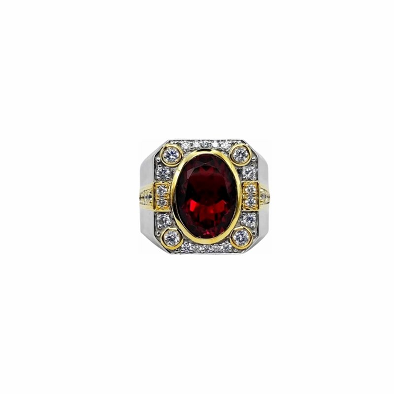 Ruby-Lab Grown set with Cubic Zirconia in 925 Silver Men’s Ring (20x17mm) (1165)
