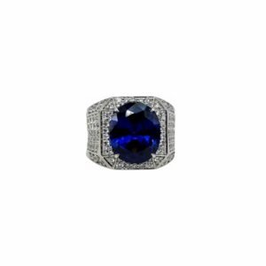 Sapphire-Lab Grown set with Cubic Zirconia in 925 Silver Men’s Ring (1175)