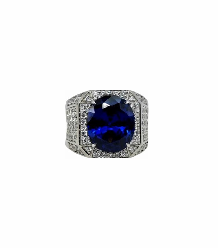 Sapphire-Lab Grown set with Cubic Zirconia in 925 Silver Men’s Ring (1175)
