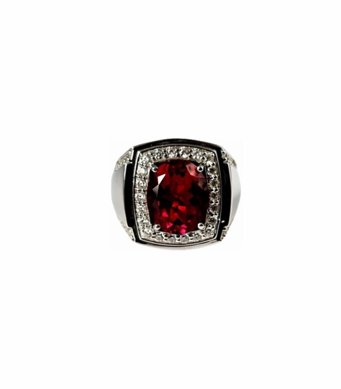 Ruby-Lab Grown set with Cubic Zirconia in 925 Silver Men’s Ring (1161)