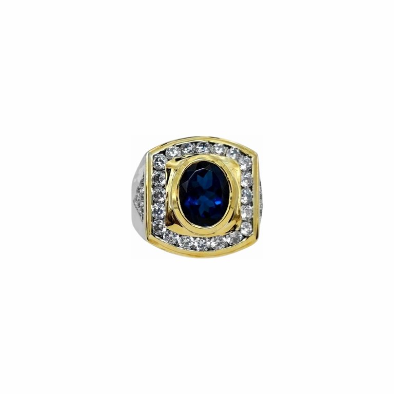 Sapphire-Lab Grown set with Cubic Zirconia in 925 Silver Men’s Ring (18X15mm) (1176)