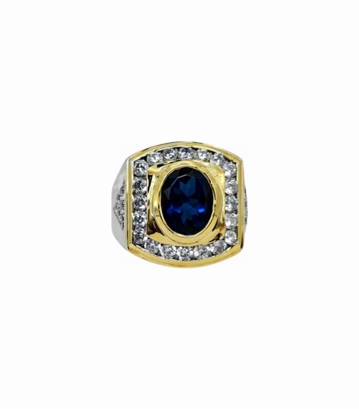 Sapphire-Lab Grown set with Cubic Zirconia in 925 Silver Men’s Ring (18X15mm) (1176)